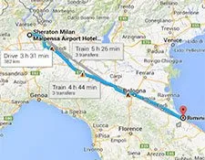 De l’aéroport de Milan à Rimini